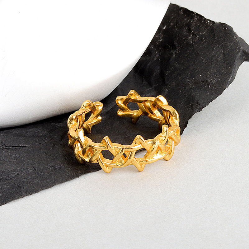 Men'S Fashion Today - Bague ouverte hexagramme géométrique pour hommes