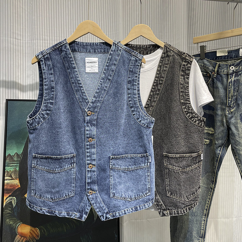 Men'S Fashion Vest With Jeans - Hommes japonais Streetwear Cityboy rétro mode