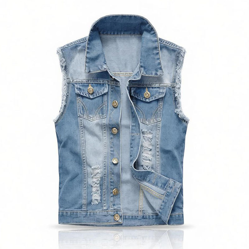Men'S Fashion Vest With Jeans - Gilet en jean déchiré sans manches