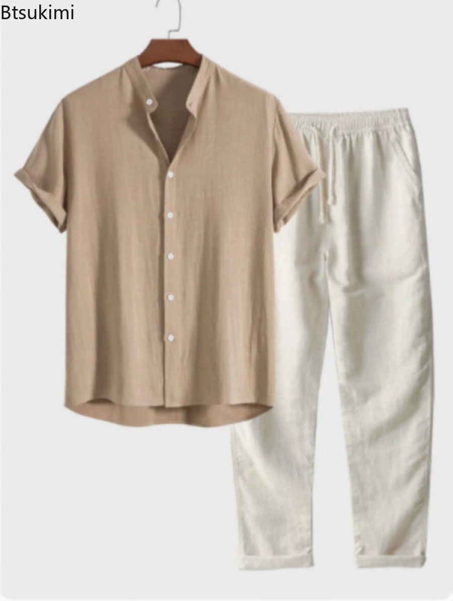 Linen Shirt Summer - Ensemble deux pièces décontracté pour homme