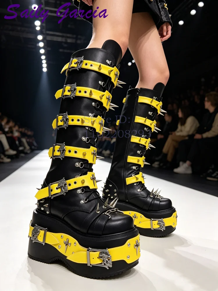 Leather Belt Braided - Bottes hautes punk à rivets tête
