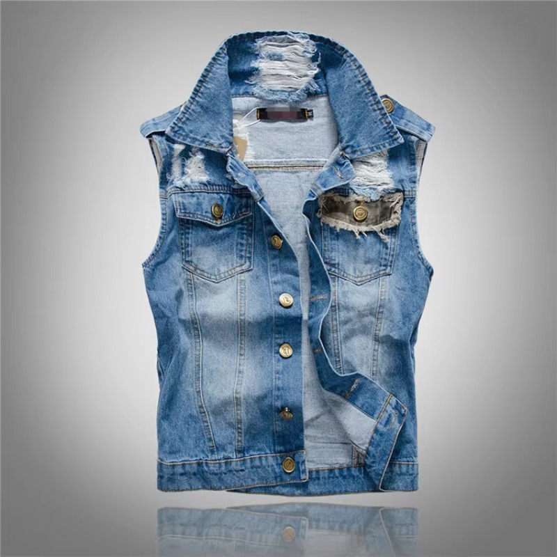 Men'S Fashion Vest With Jeans - Gilets en denim bleu Slim pour