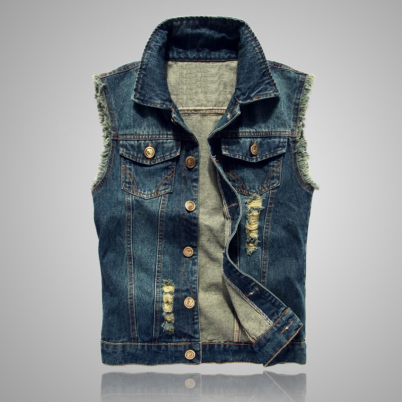Men'S Fashion Vest With Jeans - Nouvelle Mode Gilets en Jean Déchirés