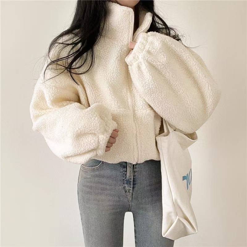 Sherpa Jacket Fleece - Veste à capuche courte zippée pour